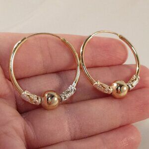 18K Yellow Gold Filled Bohemian 3 Color Bead Circle Hoop Dangle Earrings 31mm